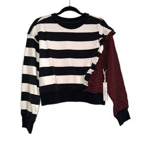 NWT Sundays NYC Mix Stripe Ruffle Crewneck Oversized Sweater